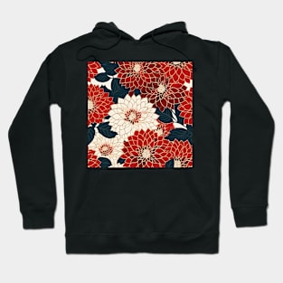 Japanese Kimono Pattern with Red Dahlias Hoodie